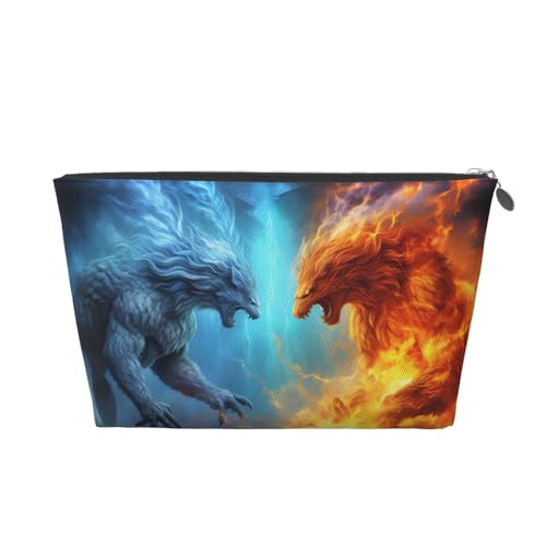 HCBPWVQA Make-up-Tasche aus Leder für Damen, Reise-Kulturbeutel, Feuer gegen Eiskunst, Kosmetiktasche, große Make-up-Tasche mit Reißverschluss, silber, Einheitsgröße von HCBPWVQA