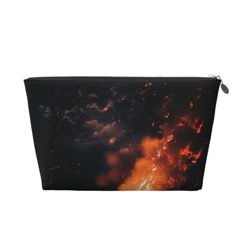 HCBPWVQA Make-up-Tasche aus Leder für Damen, Reise-Kulturbeutel, Feuer in der Nacht, Kosmetiktasche, große Make-up-Tasche mit Reißverschluss, silber, Einheitsgröße von HCBPWVQA