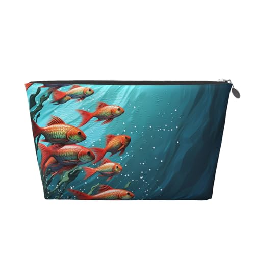 HCBPWVQA Make-up-Tasche aus Leder für Damen, Reise-Kulturbeutel, Fisch-Aquarium, Kosmetiktasche, große Make-up-Tasche mit Reißverschluss, silber, Einheitsgröße von HCBPWVQA