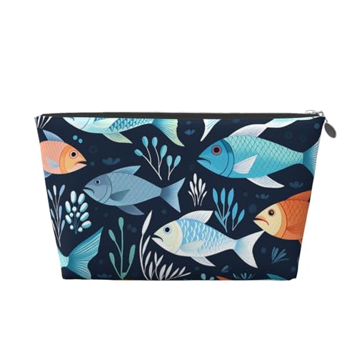 HCBPWVQA Make-up-Tasche aus Leder für Damen, Reise-Kulturbeutel, Fischmuster, Kosmetiktasche, große Make-up-Tasche mit Reißverschluss, silber, Einheitsgröße von HCBPWVQA