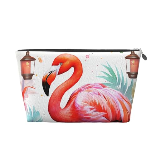 HCBPWVQA Make-up-Tasche aus Leder für Damen, Reise-Kulturbeutel, Flamingo, handbemalt, Aquarell-Kosmetiktasche, große Make-up-Tasche mit Reißverschluss, silber, Einheitsgröße von HCBPWVQA