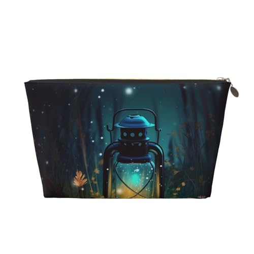 HCBPWVQA Make-up-Tasche aus Leder für Damen, Reise-Kulturbeutel, Glühwürmchen und Laterne, Kosmetiktasche, große Make-up-Tasche mit Reißverschluss, Gold, Einheitsgröße von HCBPWVQA