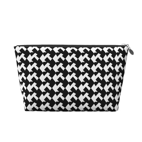 HCBPWVQA Make-up-Tasche aus Leder für Damen, Reise-Kulturbeutel, Hahnentrittmuster, schwarz, Kosmetiktasche, große Make-up-Tasche mit Reißverschluss, silber, Einheitsgröße von HCBPWVQA