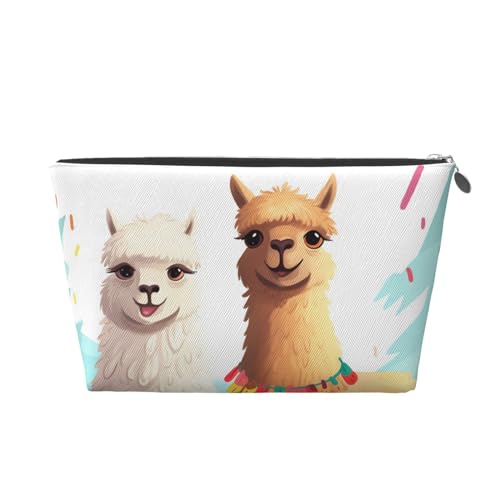 HCBPWVQA Make-up-Tasche aus Leder für Damen, Reise-Kulturbeutel, Llama, Alpaka, Kosmetiktasche, große Make-up-Tasche mit Reißverschluss, silber, Einheitsgröße von HCBPWVQA