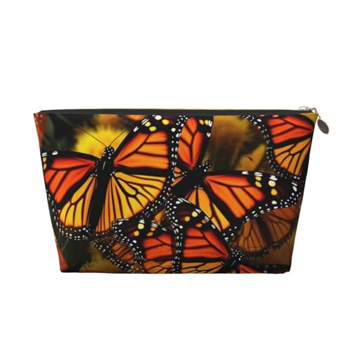 HCBPWVQA Make-up-Tasche aus Leder für Damen, Reise-Kulturbeutel, Monarch-Schmetterlinge, Kosmetiktasche, große Make-up-Tasche mit Reißverschluss, Gold, Einheitsgröße von HCBPWVQA