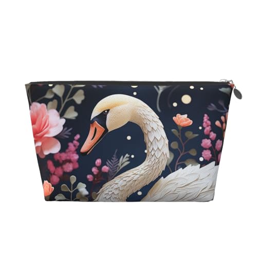 HCBPWVQA Make-up-Tasche aus Leder für Damen, Reise-Kulturbeutel, Motiv: Schwan, große Make-up-Tasche mit Reißverschluss, silber, Einheitsgröße von HCBPWVQA