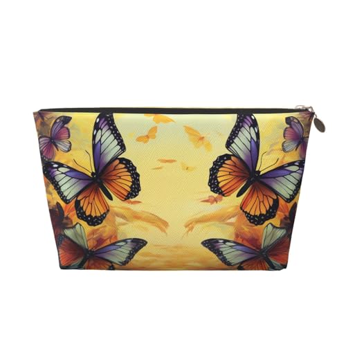 HCBPWVQA Make-up-Tasche aus Leder für Damen, Reise-Kulturbeutel, Schmetterlinge, Kosmetiktasche, große Make-up-Tasche mit Reißverschluss, Gold, Einheitsgröße von HCBPWVQA