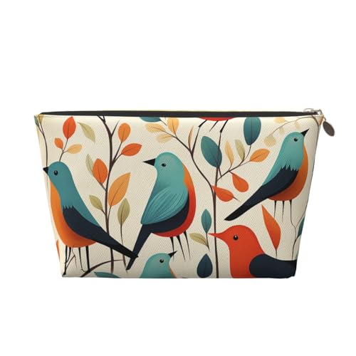 HCBPWVQA Make-up-Tasche aus Leder für Damen, Reise-Kulturbeutel, Vogelbeflockung, Kosmetiktasche, große Make-up-Tasche mit Reißverschluss, Gold, Einheitsgröße von HCBPWVQA