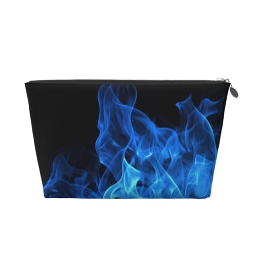 HCBPWVQA Make-up-Tasche aus Leder für Damen, Reise-Kulturbeutel, blaue Flamme, Kosmetiktasche, große Make-up-Tasche mit Reißverschluss, silber, Einheitsgröße von HCBPWVQA