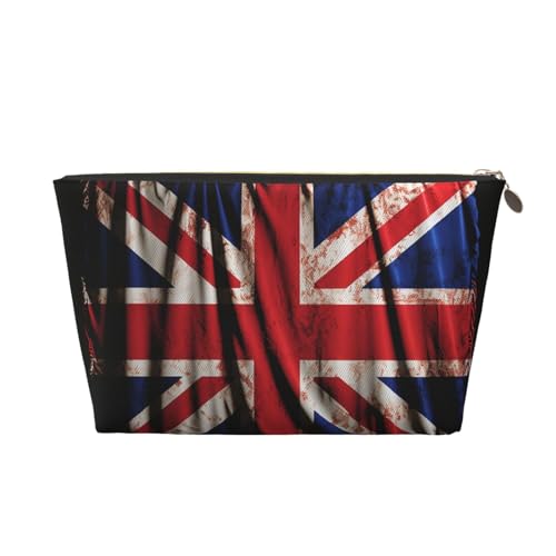 HCBPWVQA Make-up-Tasche aus Leder für Damen, Reise-Kulturbeutel, britische Flagge auf schwarzem Hintergrund, Kosmetiktasche, große Make-up-Tasche mit Reißverschluss, Gold, Einheitsgröße von HCBPWVQA
