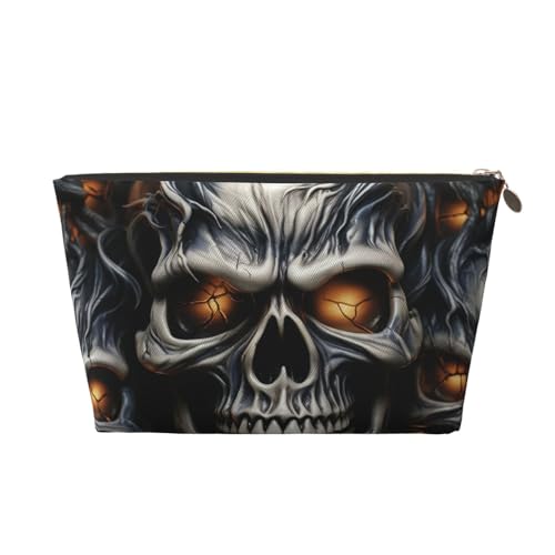 HCBPWVQA Make-up-Tasche aus Leder für Damen, Reise-Kulturbeutel, cooler böser Totenkopf-Kosmetiktasche, große Make-up-Tasche mit Reißverschluss, Gold, Einheitsgröße von HCBPWVQA