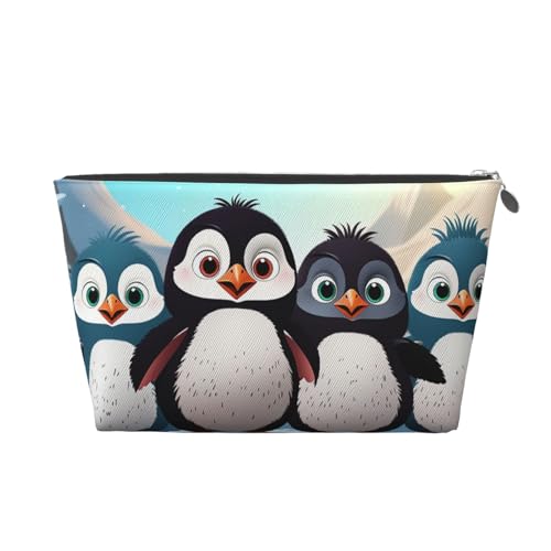 HCBPWVQA Make-up-Tasche aus Leder für Damen, Reise-Kulturbeutel, fünf niedliche Pinguine, Kosmetiktasche, große Make-up-Tasche mit Reißverschluss, silber, Einheitsgröße von HCBPWVQA
