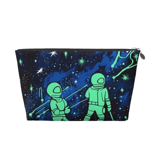 HCBPWVQA Make-up-Tasche aus Leder für Damen, Reise-Kulturbeutel, leuchtet im Dunkeln, Kosmetiktasche, große Make-up-Tasche mit Reißverschluss, silber, Einheitsgröße von HCBPWVQA