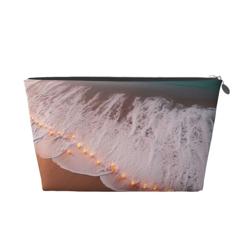 HCBPWVQA Make-up-Tasche aus Leder für Damen, Reise-Kulturbeutel, romantische Strand-Kosmetiktasche, große Make-up-Tasche mit Reißverschluss, silber, Einheitsgröße von HCBPWVQA