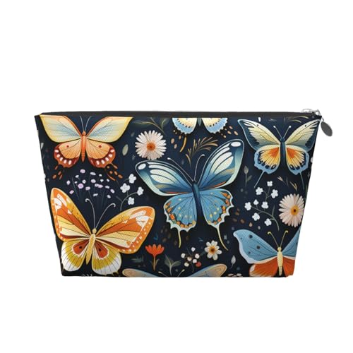 HCBPWVQA Make-up-Tasche aus Leder für Damen, Reise-Kulturbeutel, viele bunte Schmetterlinge, Kosmetiktasche, große Make-up-Tasche mit Reißverschluss, silber, Einheitsgröße von HCBPWVQA