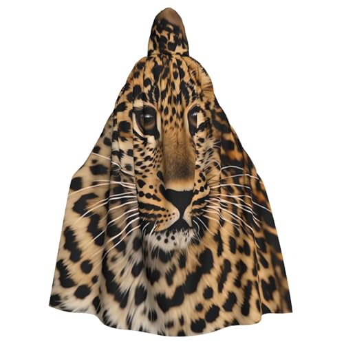 HCBPWVQA Unisex-Kapuzenumhang in voller Länge, niedlicher Leoparden-Bademantel, Hexenumhang für Halloween, Cosplay-Kostüm von HCBPWVQA