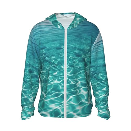 LSF 50+ Blaues Aqua Pool Wasser Sonnenschutz Kapuzenjacke Schnell trocknend Rashguard Langarm Sonnenshirt, Schwarz, 3XL von HCBPWVQA