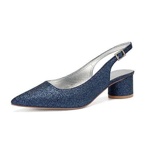 Dark Blue,42 EU,Damen Glitzer Elegant Hochzeitsschuhe Slingback Sandalen Pumps Kleid Partei Gericht Schuhe Damen von HCDZF