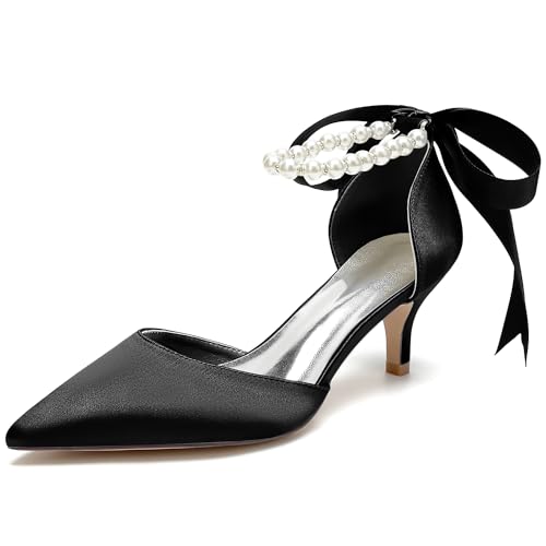 Frauen Hochzeit Schuhe Brautschuhe High Heel Party Abend Täglich Elegante Schuhe,Schwarz,37 EU von HCDZF