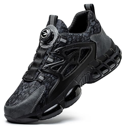HCDZF Arbeitssicherheitsschuhe Bruchsichere und pannensichere Sicherheitsschuhe Outdoor Stahlkappe Cap Trainer Herren Damen,Schwarz,41 EU von HCDZF