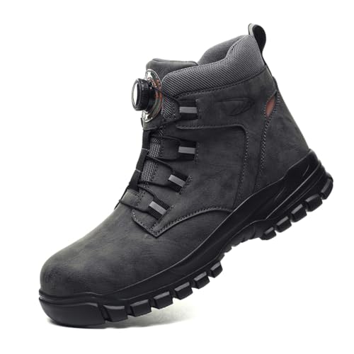 HCDZF Arbeitsstiefel Herren Stahlkappenschuhe Sicherheitsstiefel Pannensichere Schutzschuhe Wasserdicht,Grau,47 EU von HCDZF