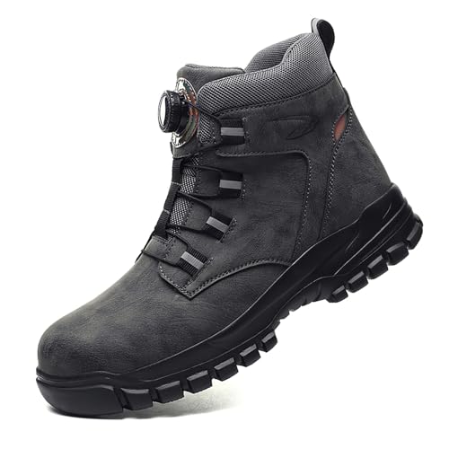 HCDZF Arbeitsstiefel Herren Stahlkappenschuhe Sicherheitsstiefel Pannensichere Schutzschuhe Wasserdicht,Grau,47 EU von HCDZF
