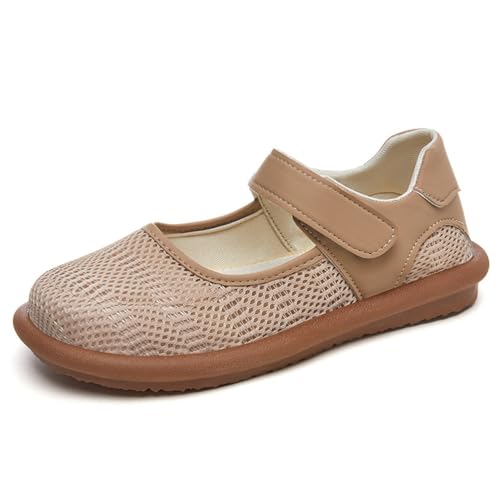 HCDZF Atmungsaktive Mesh-Flats für Frauen Bequeme Slip On Gestrickte Freizeit-Wanderschuhe,Braun,38 EU von HCDZF