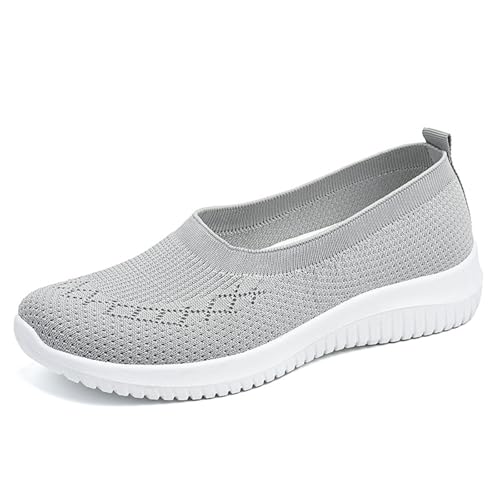 HCDZF Atmungsaktive Mesh-Flats für Frauen Bequeme Slip On Gestrickte Freizeit-Wanderschuhe,Grau,35 EU von HCDZF