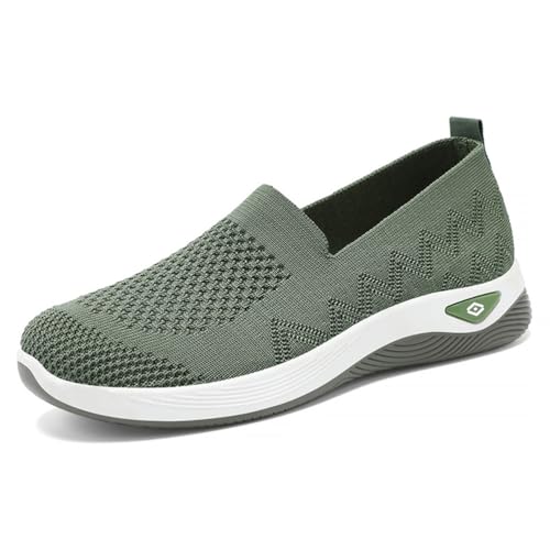 HCDZF Atmungsaktive Mesh-Flats für Frauen Bequeme Slip On Gestrickte Freizeit-Wanderschuhe,Grün,38 EU von HCDZF