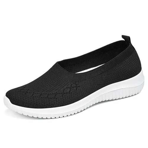 HCDZF Atmungsaktive Mesh-Flats für Frauen Bequeme Slip On Gestrickte Freizeit-Wanderschuhe,Schwarz,38 EU von HCDZF