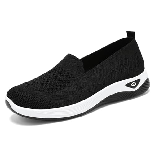 HCDZF Atmungsaktive Mesh-Flats für Frauen Bequeme Slip On Gestrickte Freizeit-Wanderschuhe,Schwarz,38 EU von HCDZF