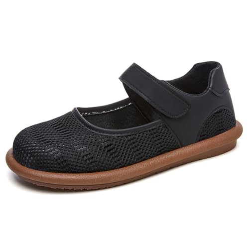HCDZF Atmungsaktive Mesh-Flats für Frauen Bequeme Slip On Gestrickte Freizeit-Wanderschuhe,Schwarz,38 EU von HCDZF