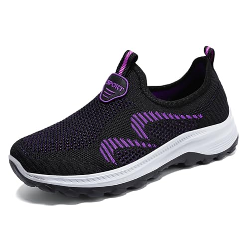 HCDZF Atmungsaktive Mesh-Flats für Frauen Bequeme Slip On Gestrickte Freizeit-Wanderschuhe,Schwarz,38 EU von HCDZF