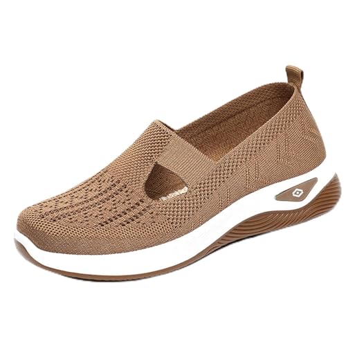 HCDZF Atmungsaktive Strick-Slip-On-Turnschuhe für Damen Leichte Bequeme Wanderschuhe,Braun,40 EU von HCDZF