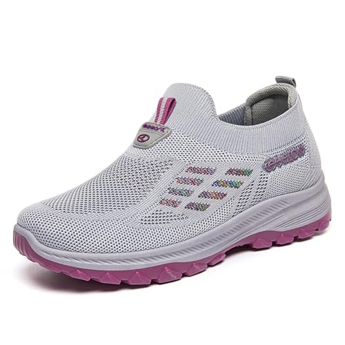 HCDZF Atmungsaktive Turnschuhe für Damen Strick-Slip-On Freizeit-Wanderschuhe,Grau,35 EU von HCDZF