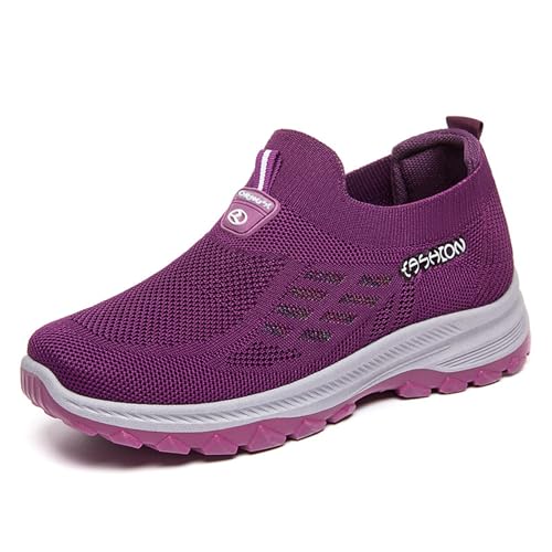 HCDZF Atmungsaktive Turnschuhe für Damen Strick-Slip-On Freizeit-Wanderschuhe,Lila,36 EU von HCDZF