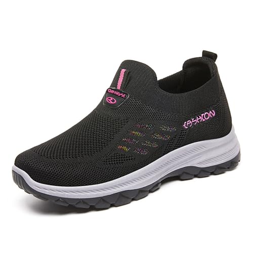 HCDZF Atmungsaktive Turnschuhe für Damen Strick-Slip-On Freizeit-Wanderschuhe,Schwarz,39 EU von HCDZF