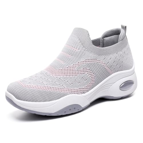 HCDZF Atmungsaktive gestrickte Flache Schuhe für Damen Bequemer Slip On Casual Sneaker Wanderschuhe,Grau,40 EU von HCDZF