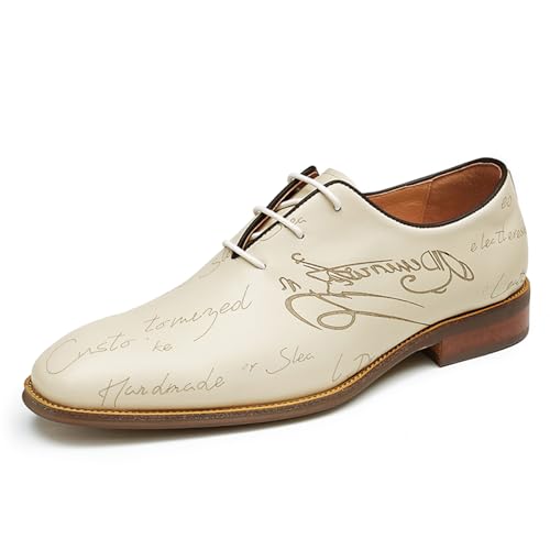 HCDZF Beige,41 EU,Herren Leder Formelle Anzugschuhe Schnürung Business Oxfords Hochzeitsschuhe von HCDZF