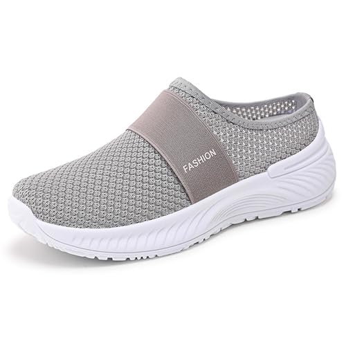 HCDZF Damen Atmungsaktive Mesh Walking Mules Turnschuhe Bequeme Slipper Slippers,Grau,40 EU von HCDZF