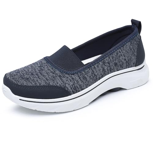 HCDZF Damen Atmungsaktive Sommer Strick Slip On Flache Casual rutschfeste Wanderschuhe,Blau,37.5 EU von HCDZF