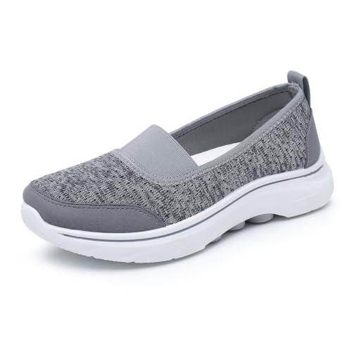 HCDZF Damen Atmungsaktive Sommer Strick Slip On Flache Casual rutschfeste Wanderschuhe,Grau,38 EU von HCDZF