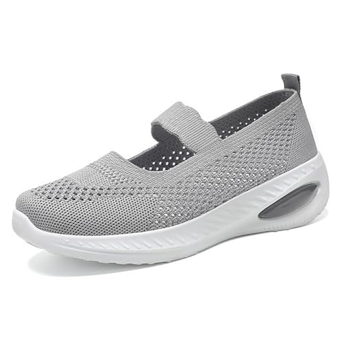 HCDZF Damen Atmungsaktive Sommer Strick Slip On Flache Casual rutschfeste Wanderschuhe,Grau,40 EU von HCDZF