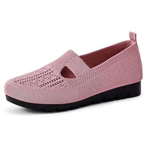 HCDZF Damen Atmungsaktive Sommer Strick Slip On Flache Casual rutschfeste Wanderschuhe,Rosa,37 EU von HCDZF