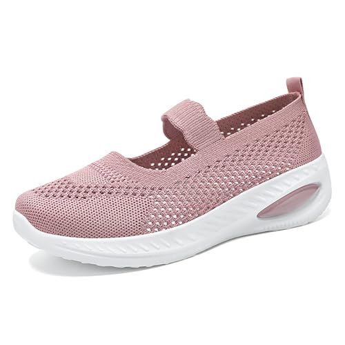 HCDZF Damen Atmungsaktive Sommer Strick Slip On Flache Casual rutschfeste Wanderschuhe,Rosa,37 EU von HCDZF
