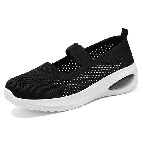 HCDZF Damen Atmungsaktive Sommer Strick Slip On Flache Casual rutschfeste Wanderschuhe,Schwarz,38 EU von HCDZF