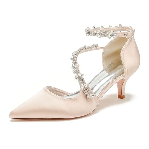 HCDZF Damen Brautschuhe Hochzeitsschuhe Satin Pumpen,Champagne,38 EU von HCDZF