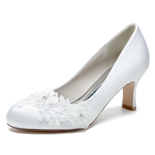 HCDZF Damen Brautschuhe Hochzeitsschuhe Satin Pumpen,Weiß,41 EU von HCDZF