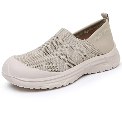 HCDZF Damen Casual Mesh Strick Flach Atmungsaktiv Bequem Leichte Wanderschuhe,Beige,35 EU von HCDZF