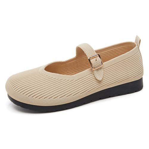 HCDZF Damen Casual Mesh Strick Flach Atmungsaktiv Bequem Leichte Wanderschuhe,Beige,38 EU von HCDZF